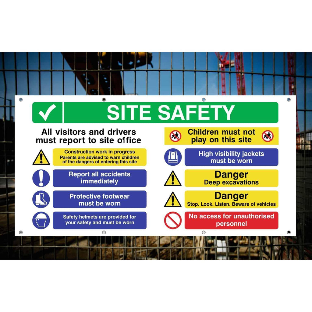 Site Safety Banner | Visitors Must Report - The Sign Shed