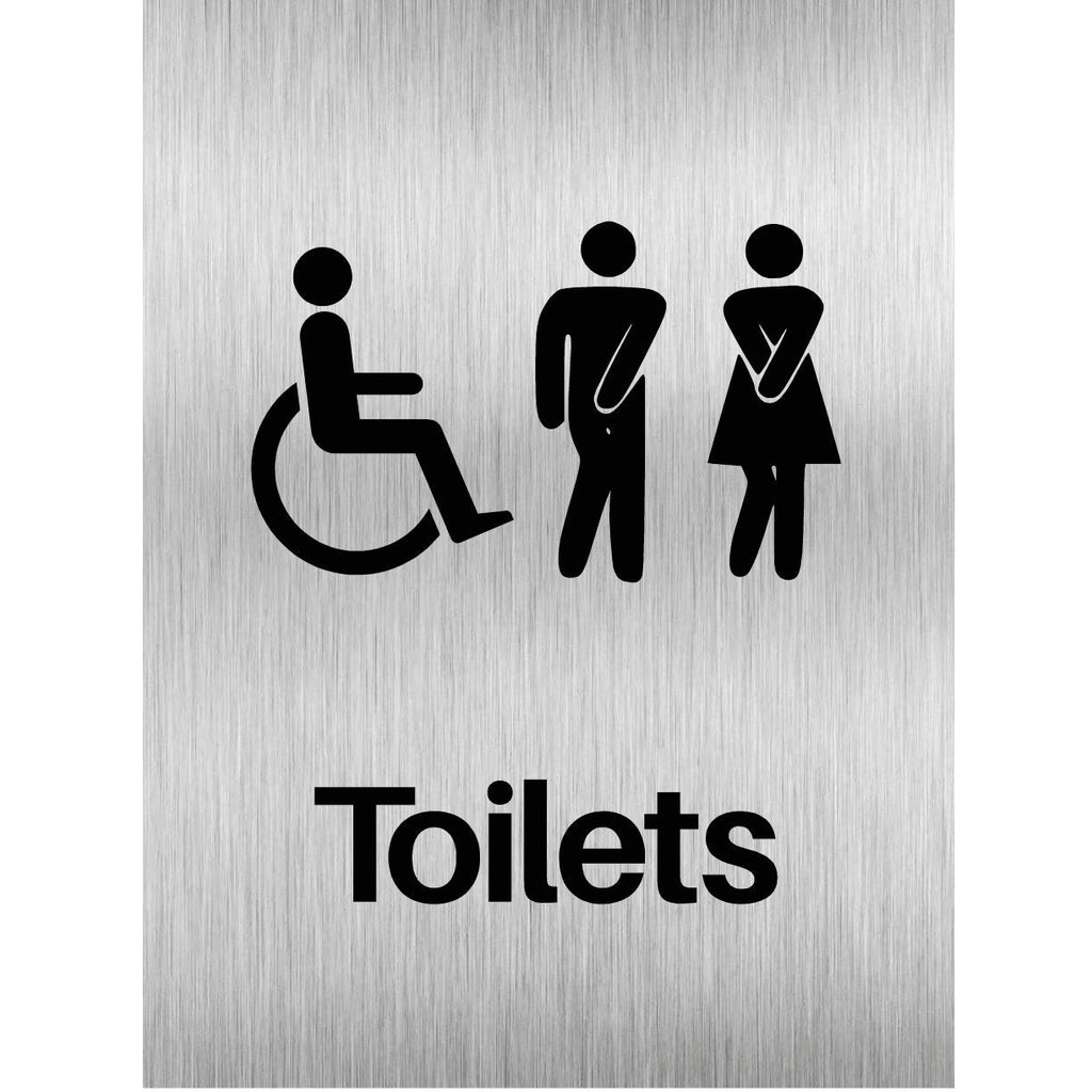 Unisex And Disabled Toilets Comic Sign in Brushed Silver - The Sign Shed
