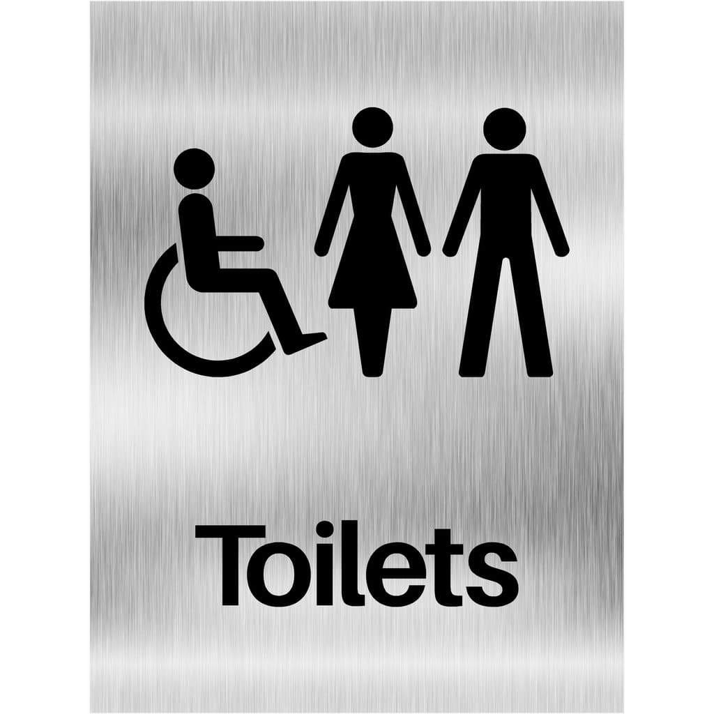 Unisex And Disabled Toilets Sign in Brushed Silver - The Sign Shed