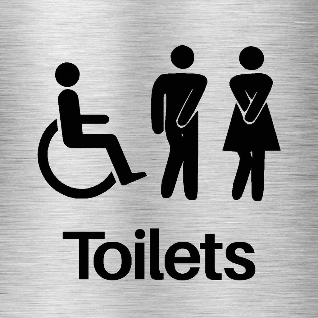 Unisex Disabled Toilets Comic Sign in Brushed Silver - The Sign Shed