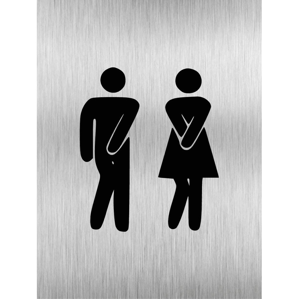 Unisex Toilets Comic Sign Brushed Silver - The Sign Shed