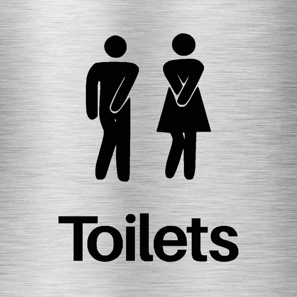 Unisex Toilets Comic Sign in Brushed Silver | Square - The Sign Shed