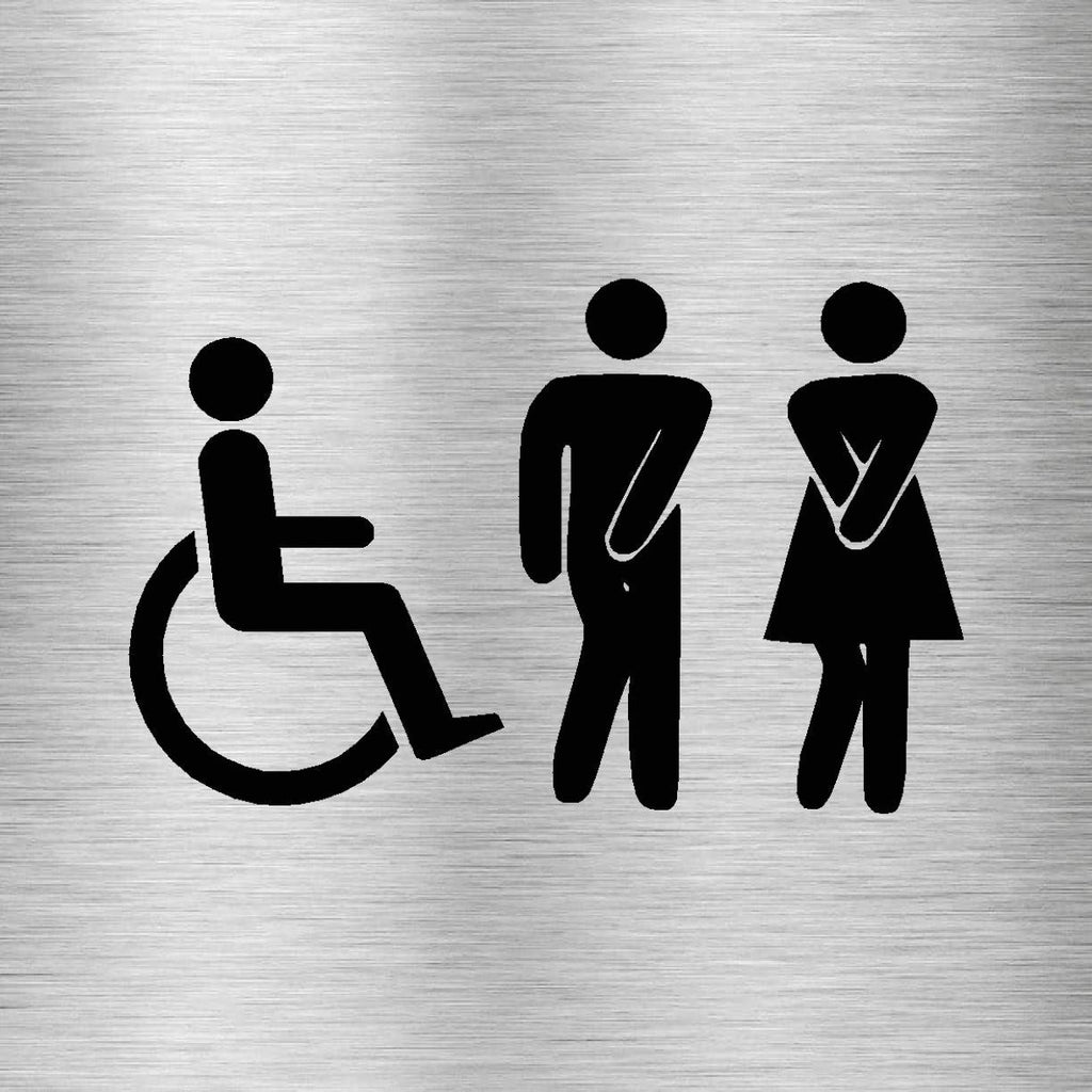 Unisex Toilets Disabled Comic Sign in Brushed Silver - The Sign Shed