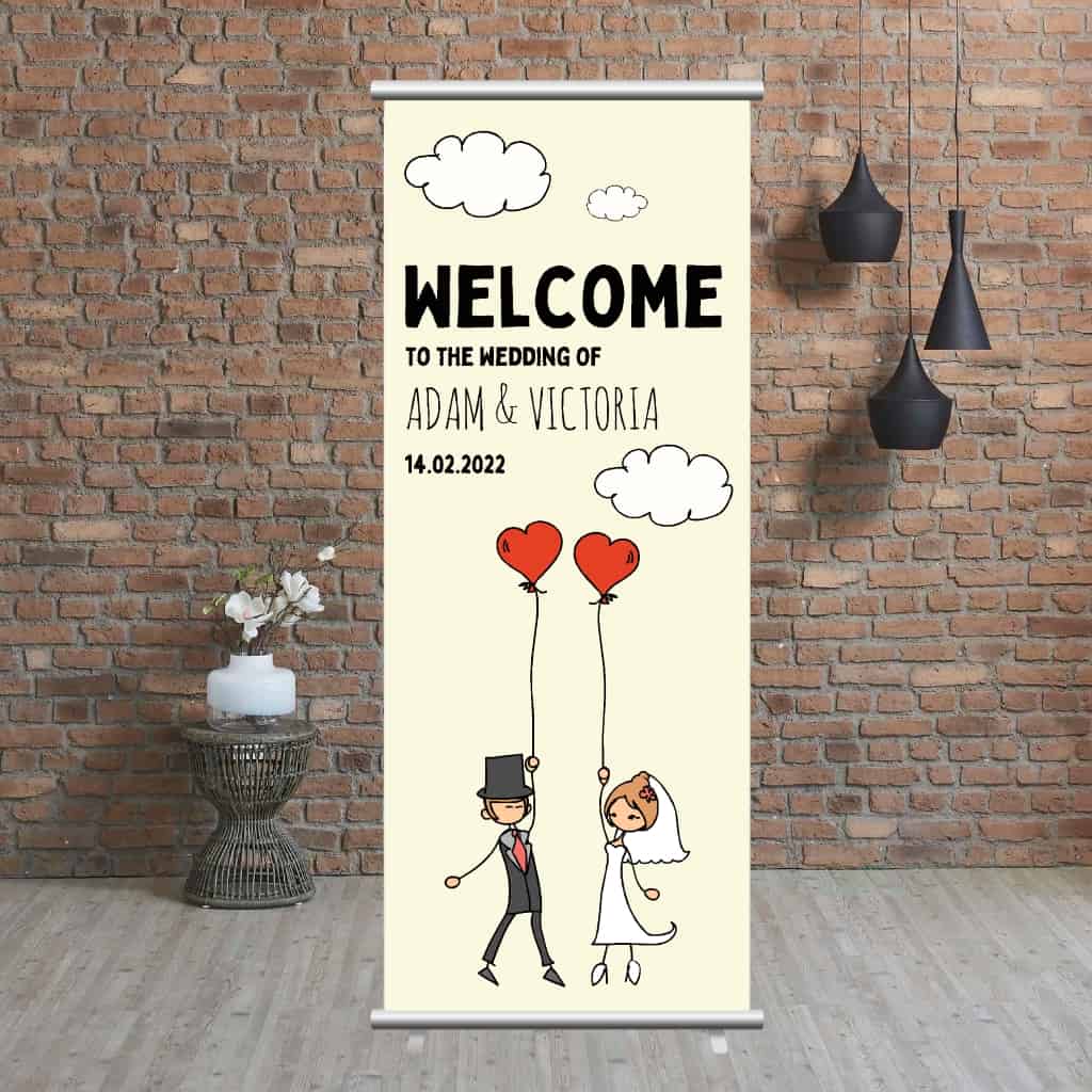 Wedding Pop-Up Banner | Couple Balloons Clouds Cream - The Sign Shed
