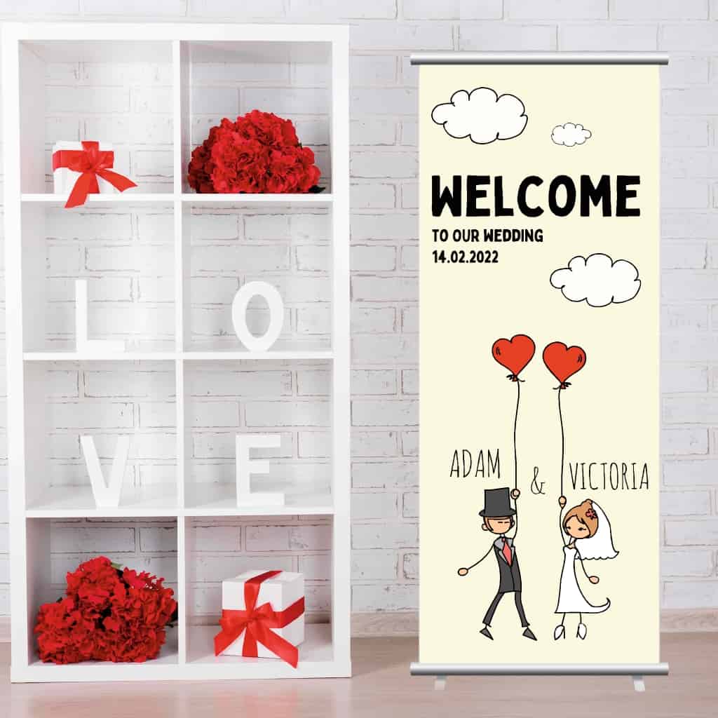 Wedding Pop Up Banner | Couple With Balloons Cream - The Sign Shed