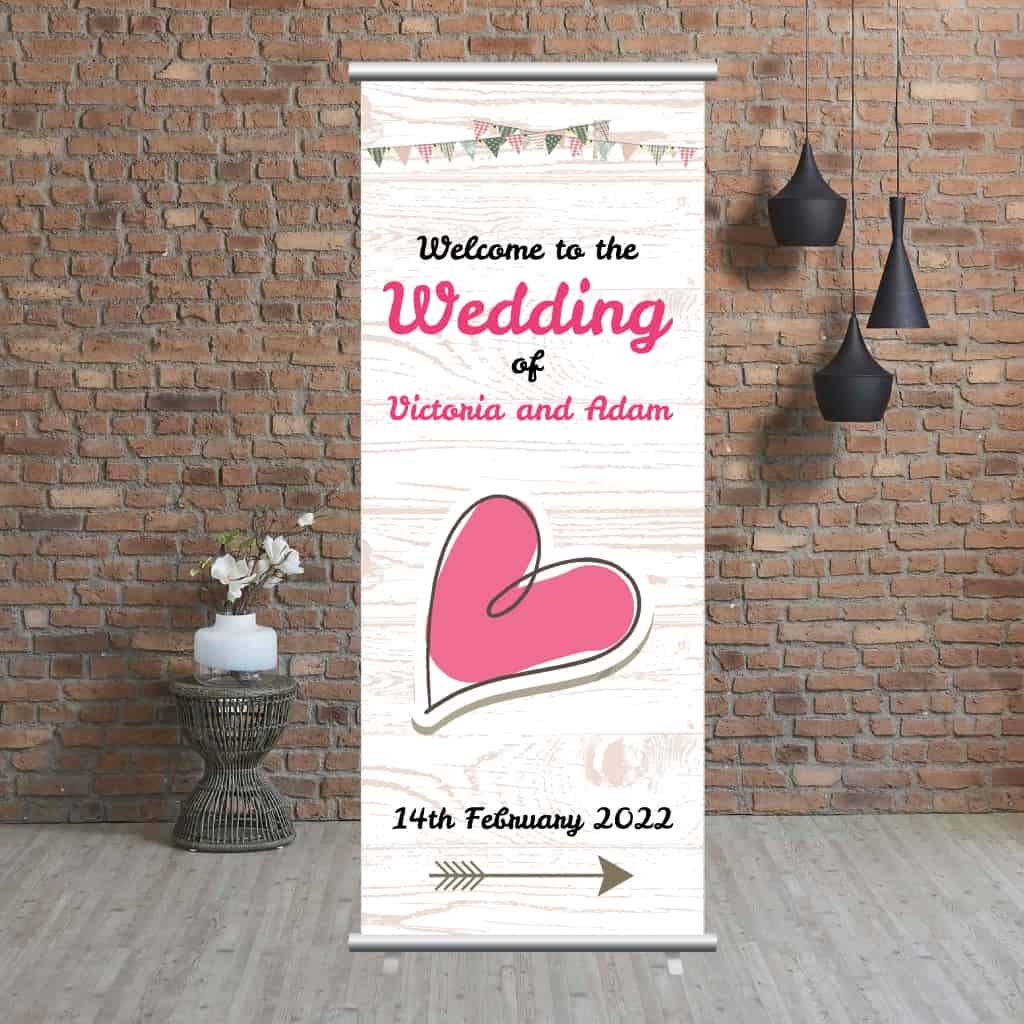 Wedding Pop Up Banner | Hand Drawn Pink Heart - The Sign Shed