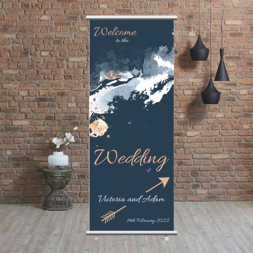 Wedding Pop Up Banner | Navy Blue & Gold Theme - The Sign Shed