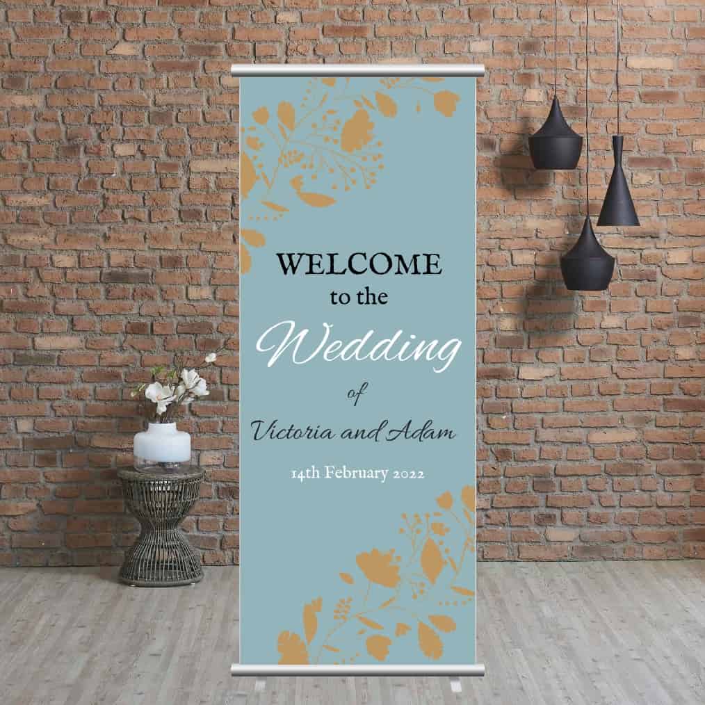 Wedding Pop Up Banner | Pastel Blue and Gold - The Sign Shed