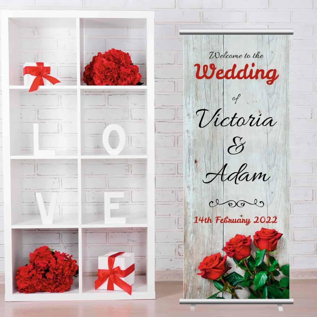 Wedding Pop Up Banner | Red Roses - The Sign Shed