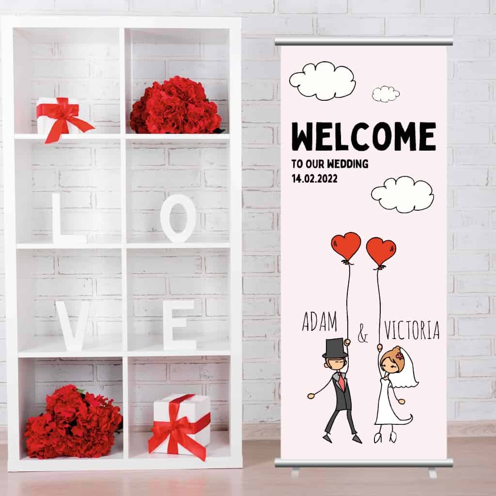 Wedding Pop Up Banner | Wedding Couple Balloons Pink - The Sign Shed