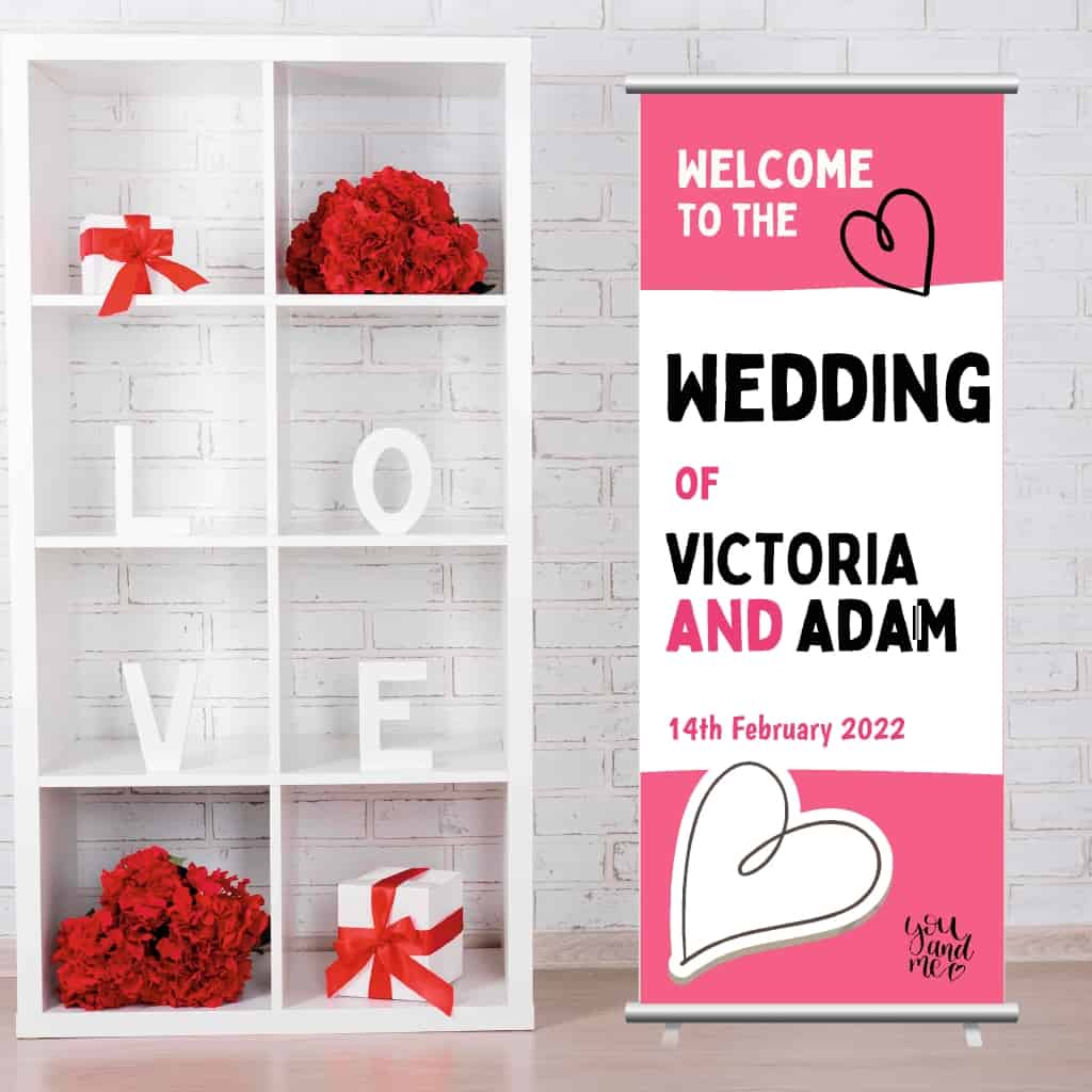 Wedding Pop Up Banner | You And Me Pink White - The Sign Shed