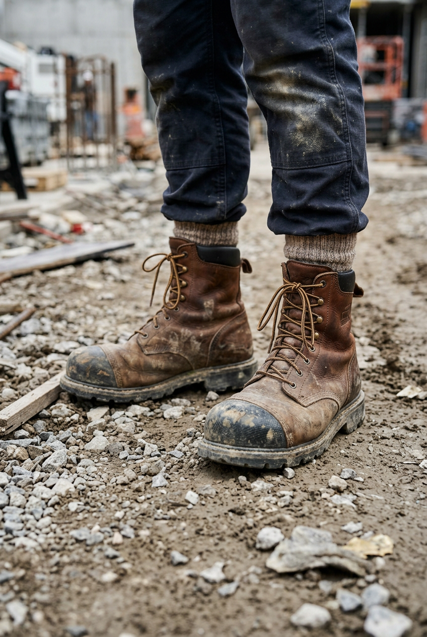 construction worker wearing safety boots
