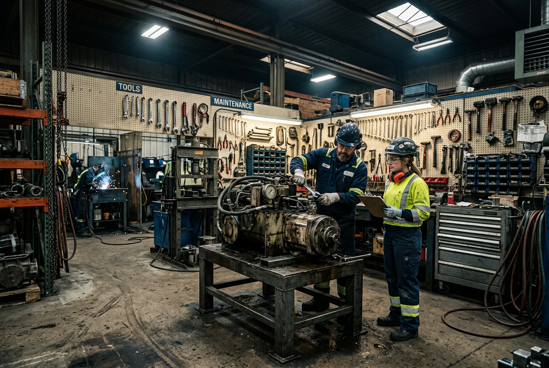 Workers in an industrial maintenance workshop