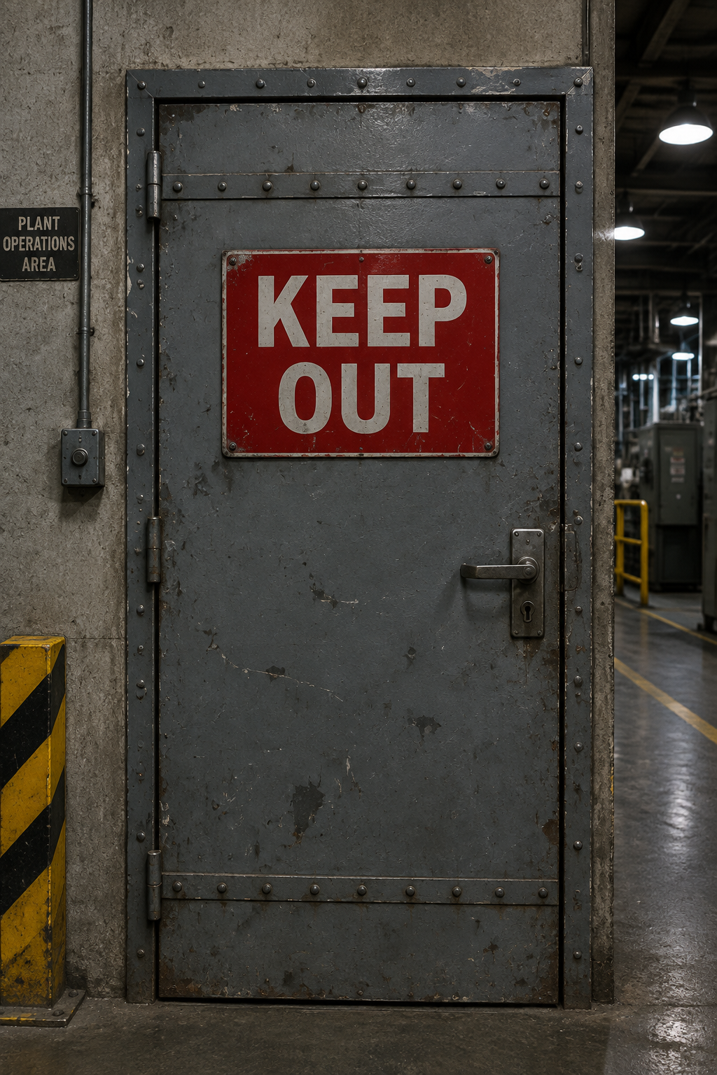 keep out sign on warehouse door