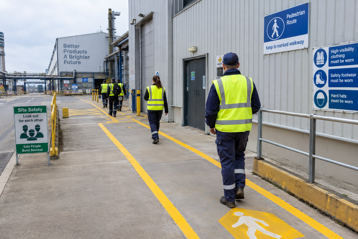 pedestrian route outside factory building