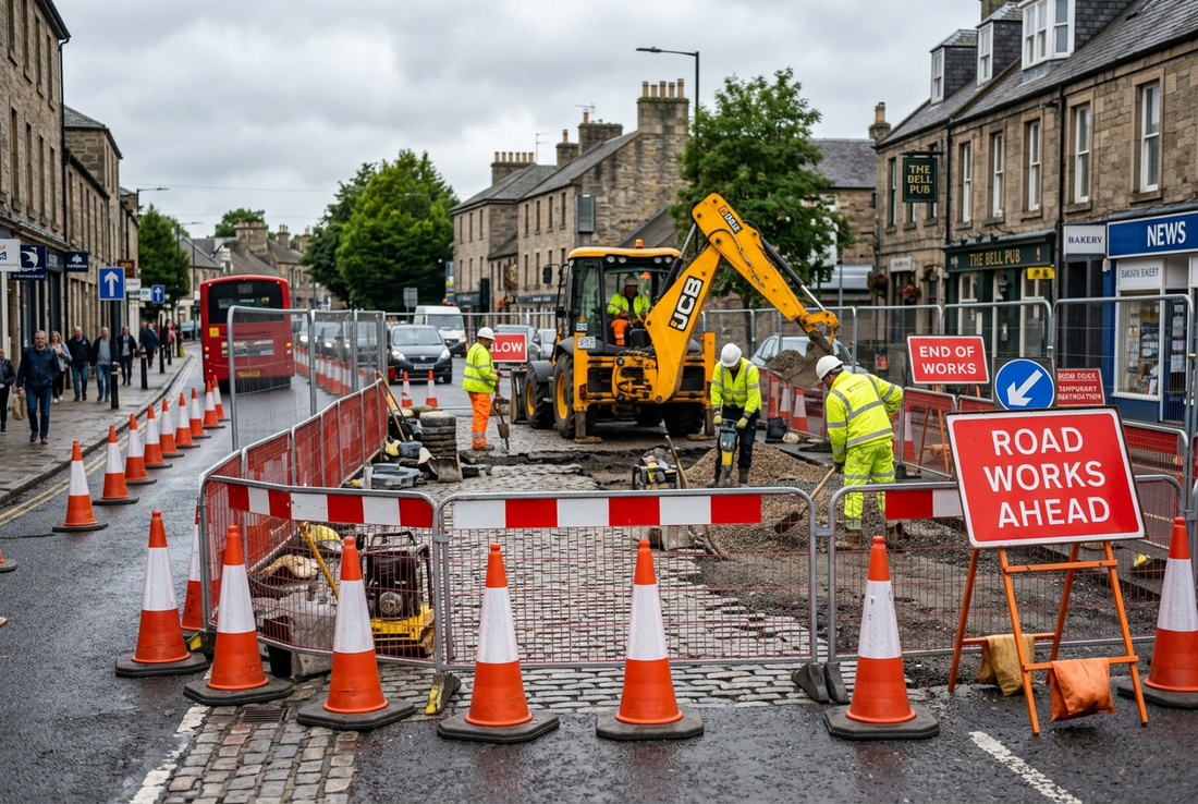 temporary construction work area in the UK