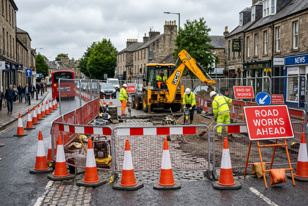 temporary construction work area in the UK