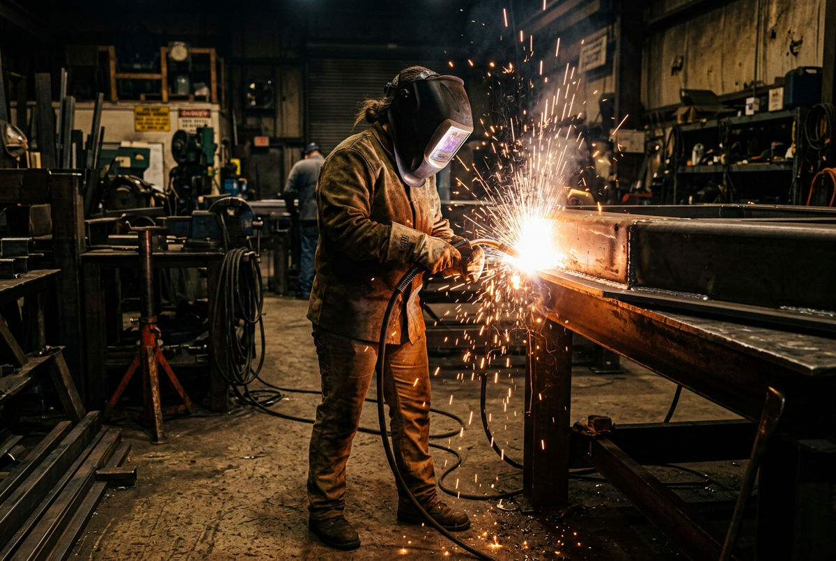 worker wearing a welding mask