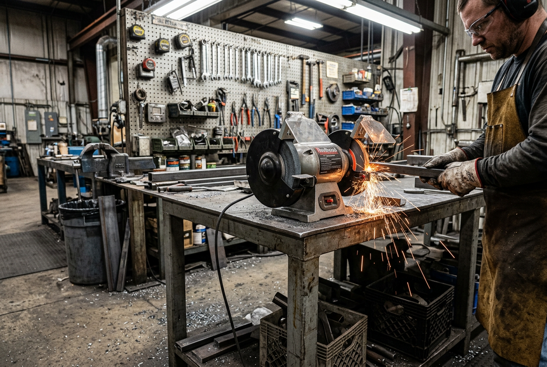 worker using a grinding machine