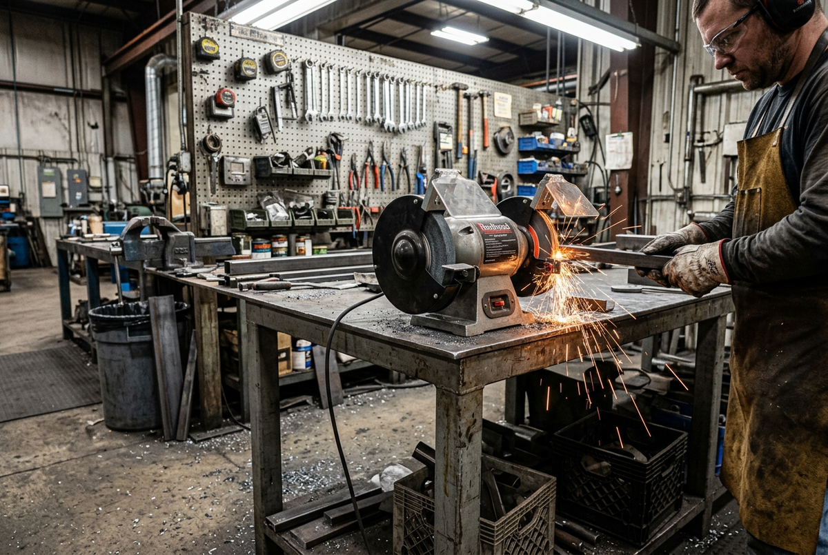 worker using a grinding machine