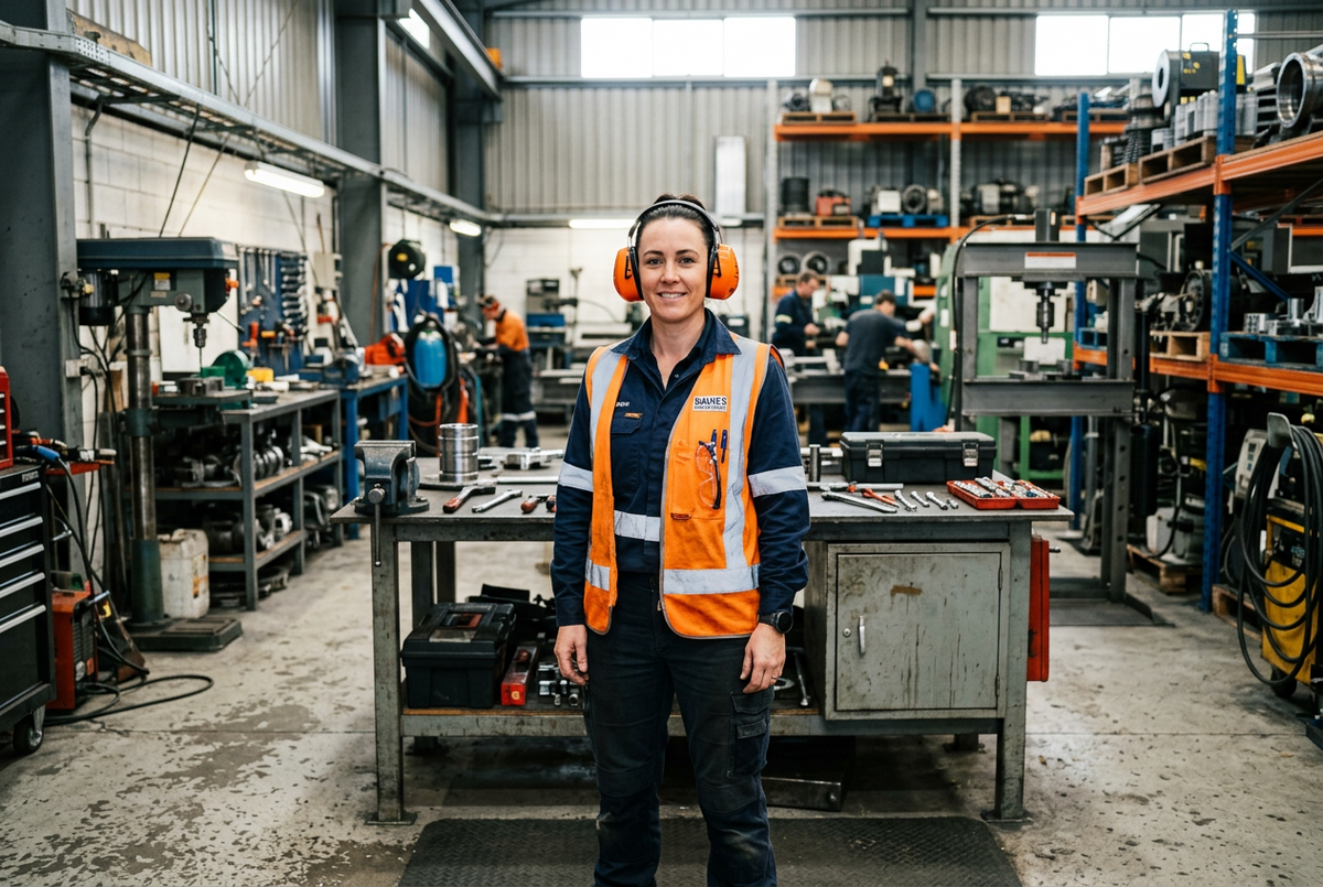 workshop worker wearing ear protectors