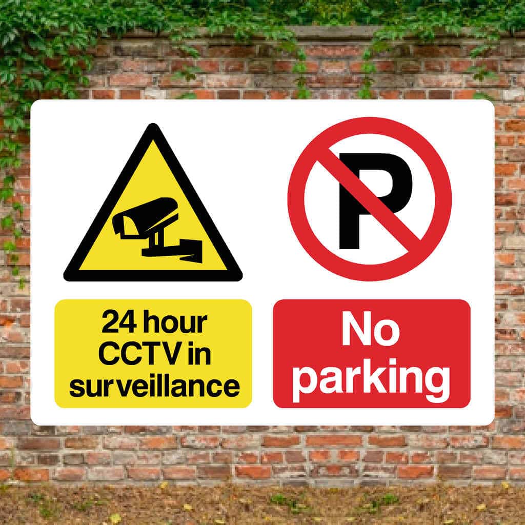 24 Hour CCTV No‑Parking Sign – Visible CCTV Warning