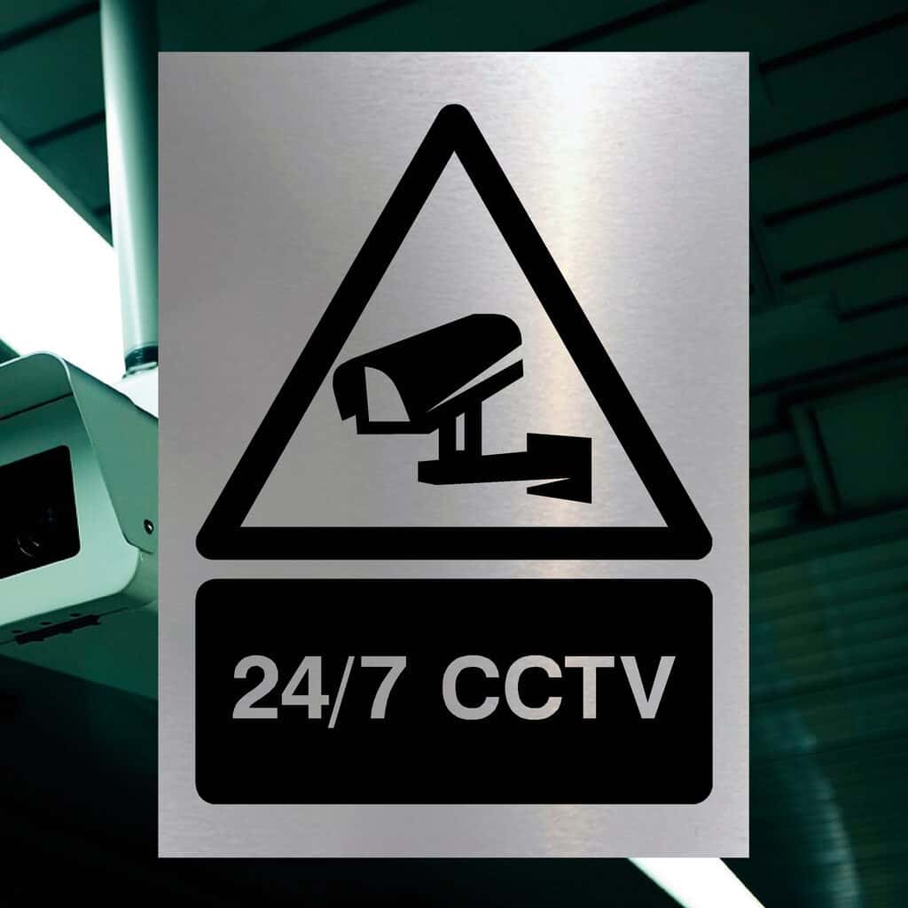 24/7 CCTV Sign in Brushed Silver - The Sign Shed