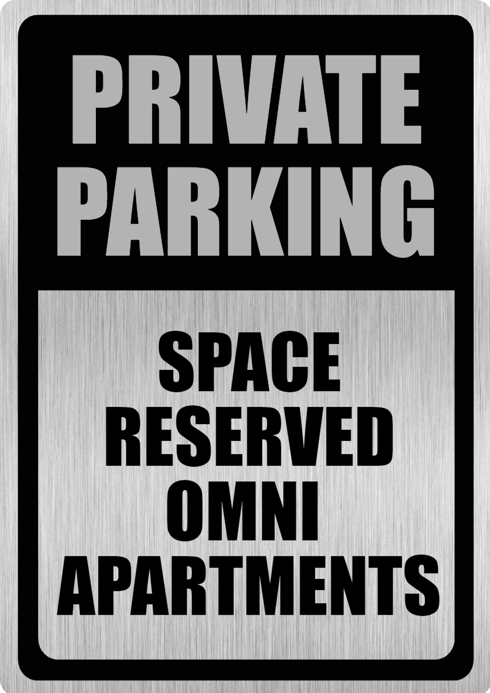 Custom Parking Sign | Black Header | Brushed Silver Version