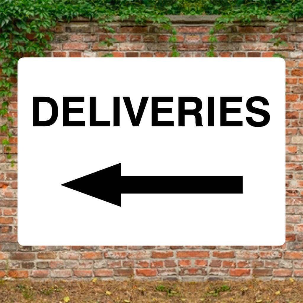 Deliveries Left Arrow Sign-A4 (297 x 210 mm)-3mm Recycled Plastic-No fixings-The Sign Shed