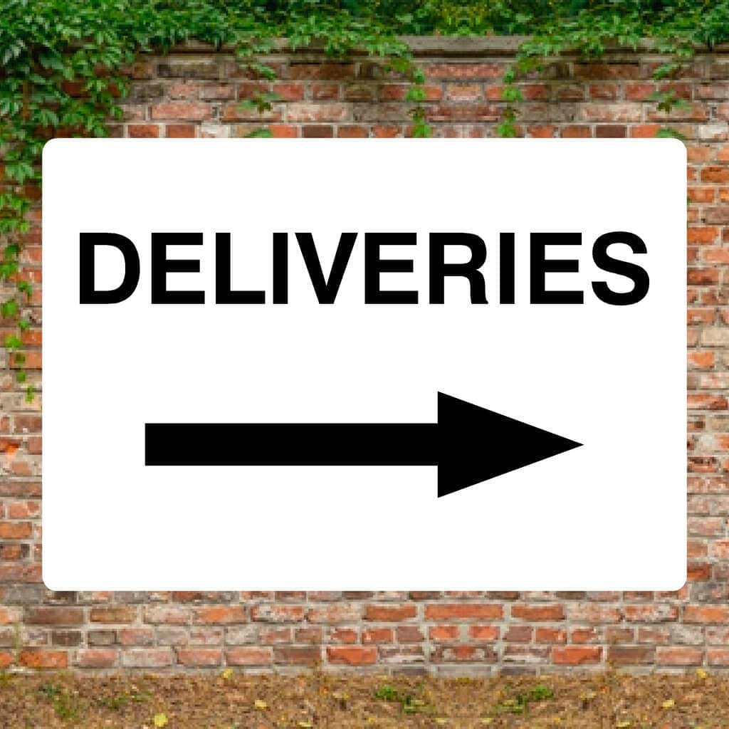 Deliveries Right Arrow Sign-A4 (297 x 210 mm)-3mm Recycled Plastic-No fixings-The Sign Shed
