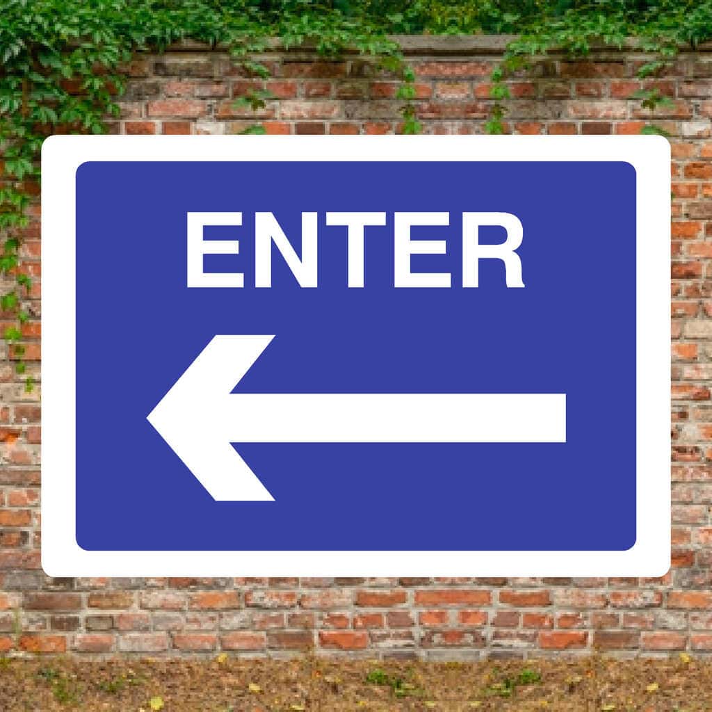 Enter Left arrow Sign-A4 (297 x 210 mm)-3mm Recycled Plastic-No fixings-The Sign Shed