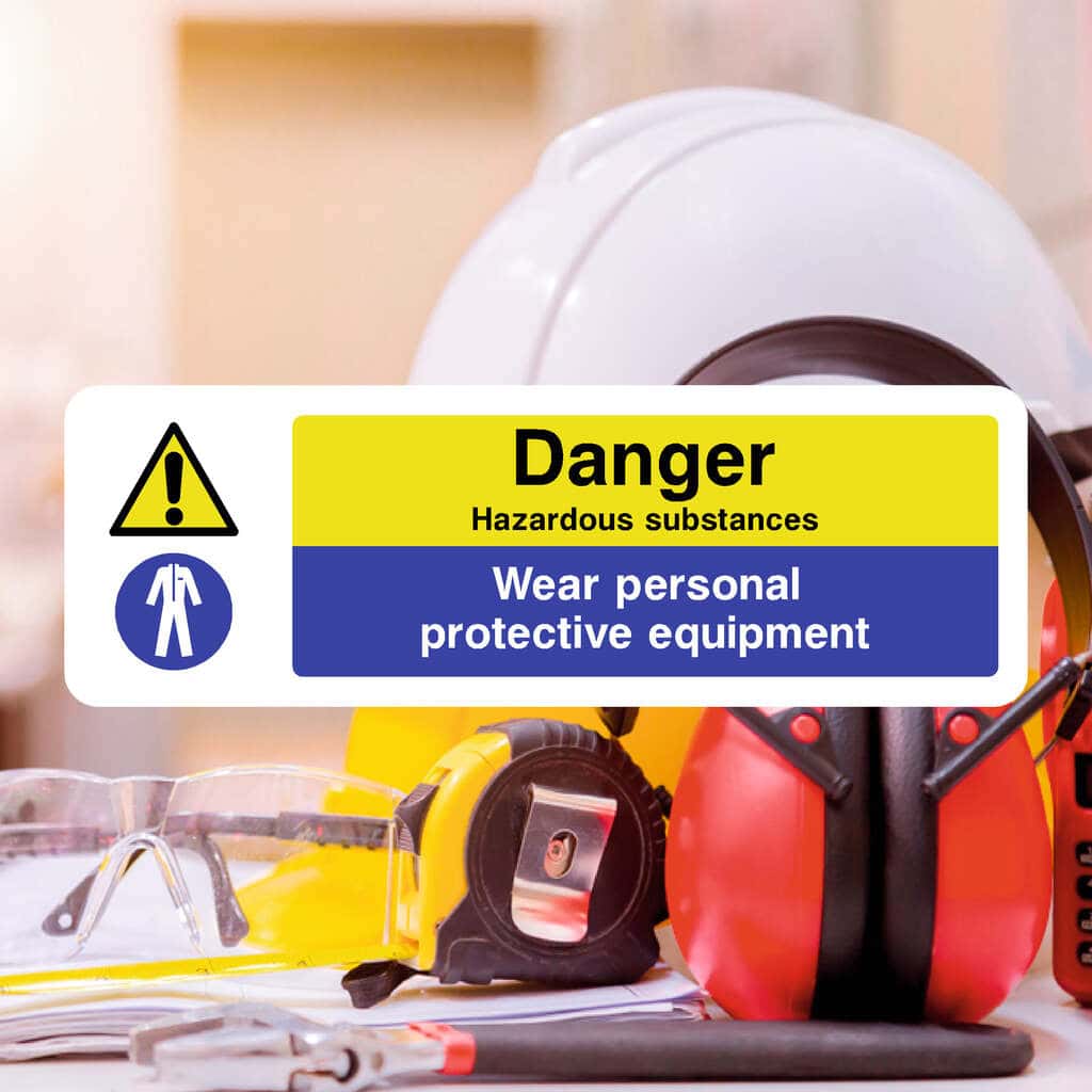 Hazardous Substances On Site Sign-300 x 100 mm-Self adhesive vinyl sticker-No fixings-The Sign Shed