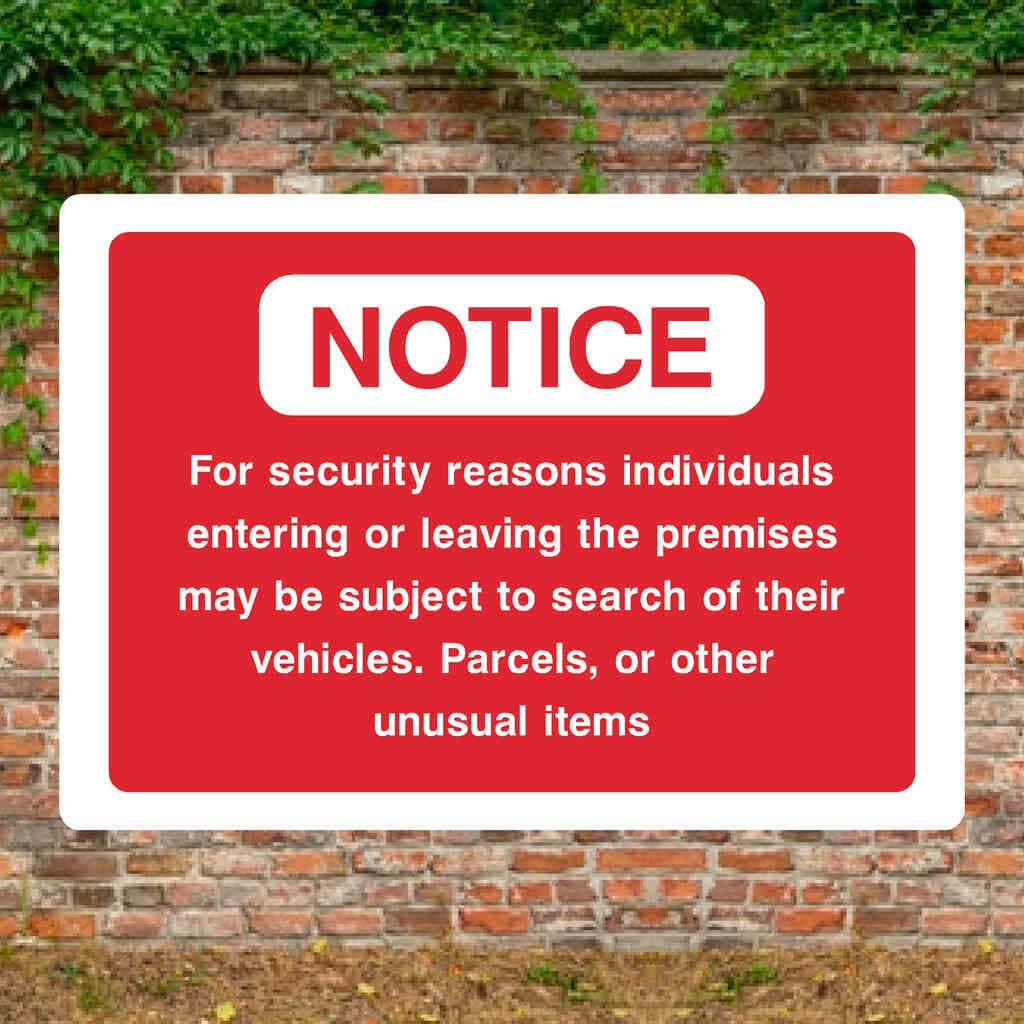 Notice Parking Security Sign-A4 (297 x 210 mm)-3mm Recycled Plastic-Red, white text-The Sign Shed