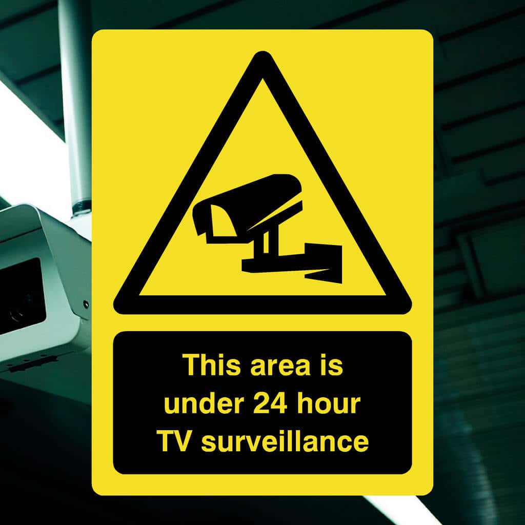 Area Under 24 Hour TV Surveillance Yellow Sign