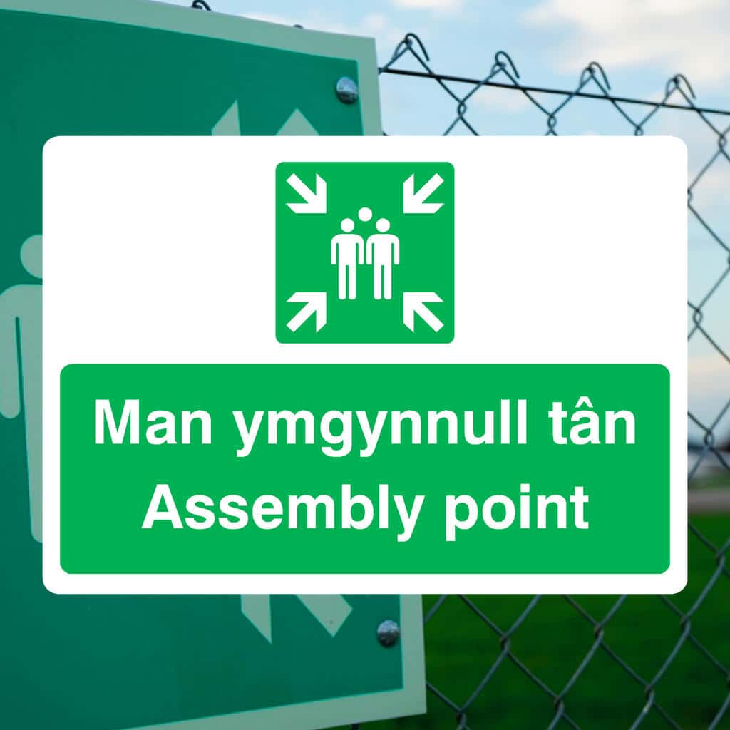 Assembly Point Sign Left Assembly Point Welsh Sign | Fire Safety Sign