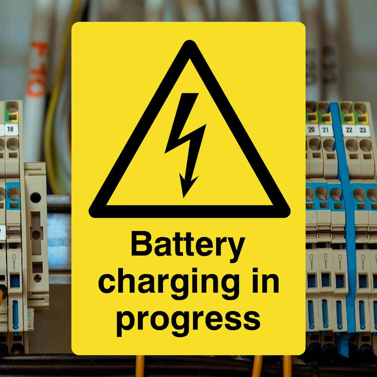 Battery Charging In Progress Yellow Sign - The Sign Shed