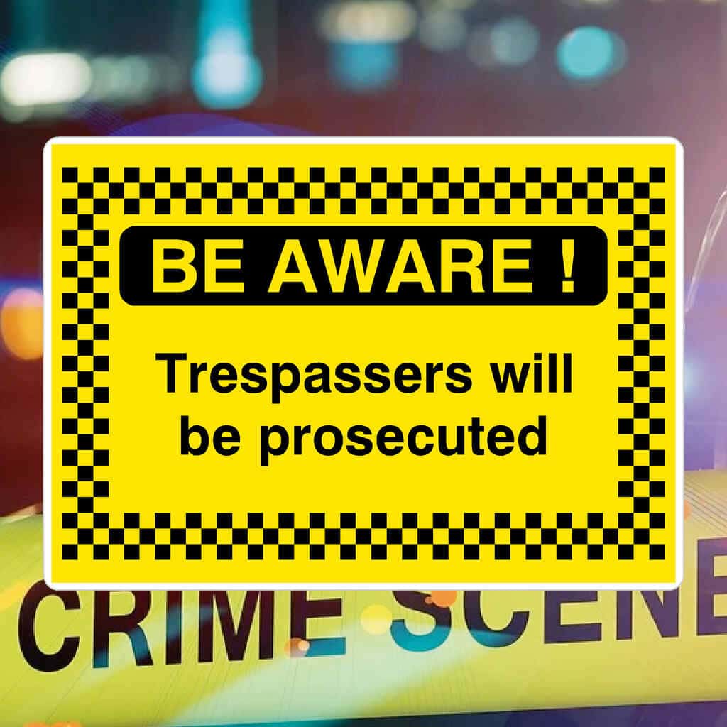 Trespassers Prosecuted Sign - Black Yellow Security Warning