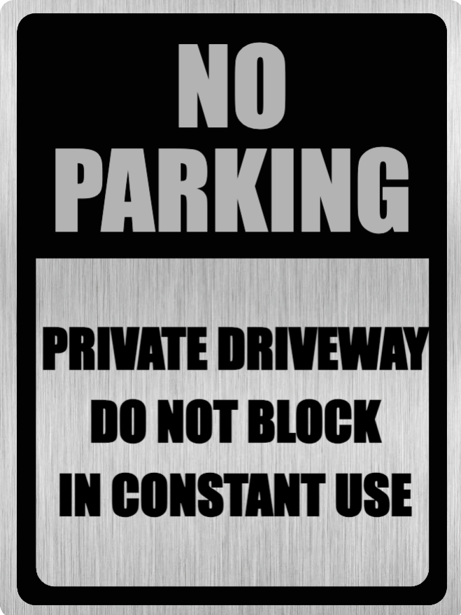Custom Parking Sign | Black Header | Brushed Silver Version