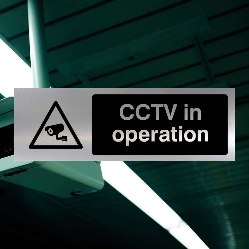 CCTV In Operation Brushed Silver Sign - The Sign Shed