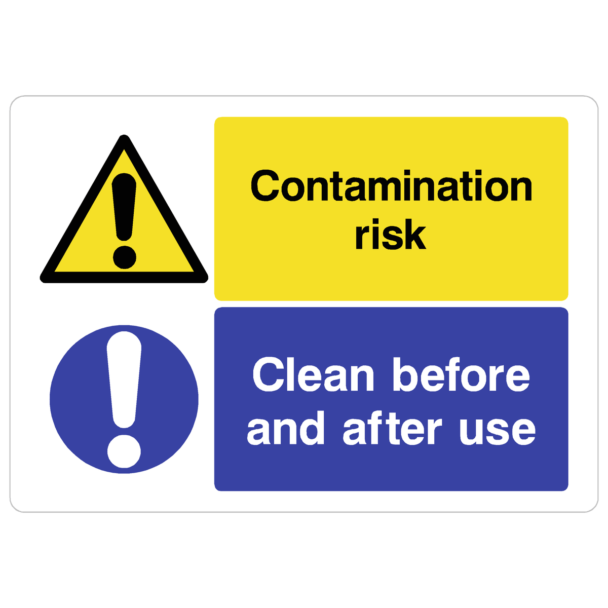 Contamination Risk Clean Before And After Use Sign