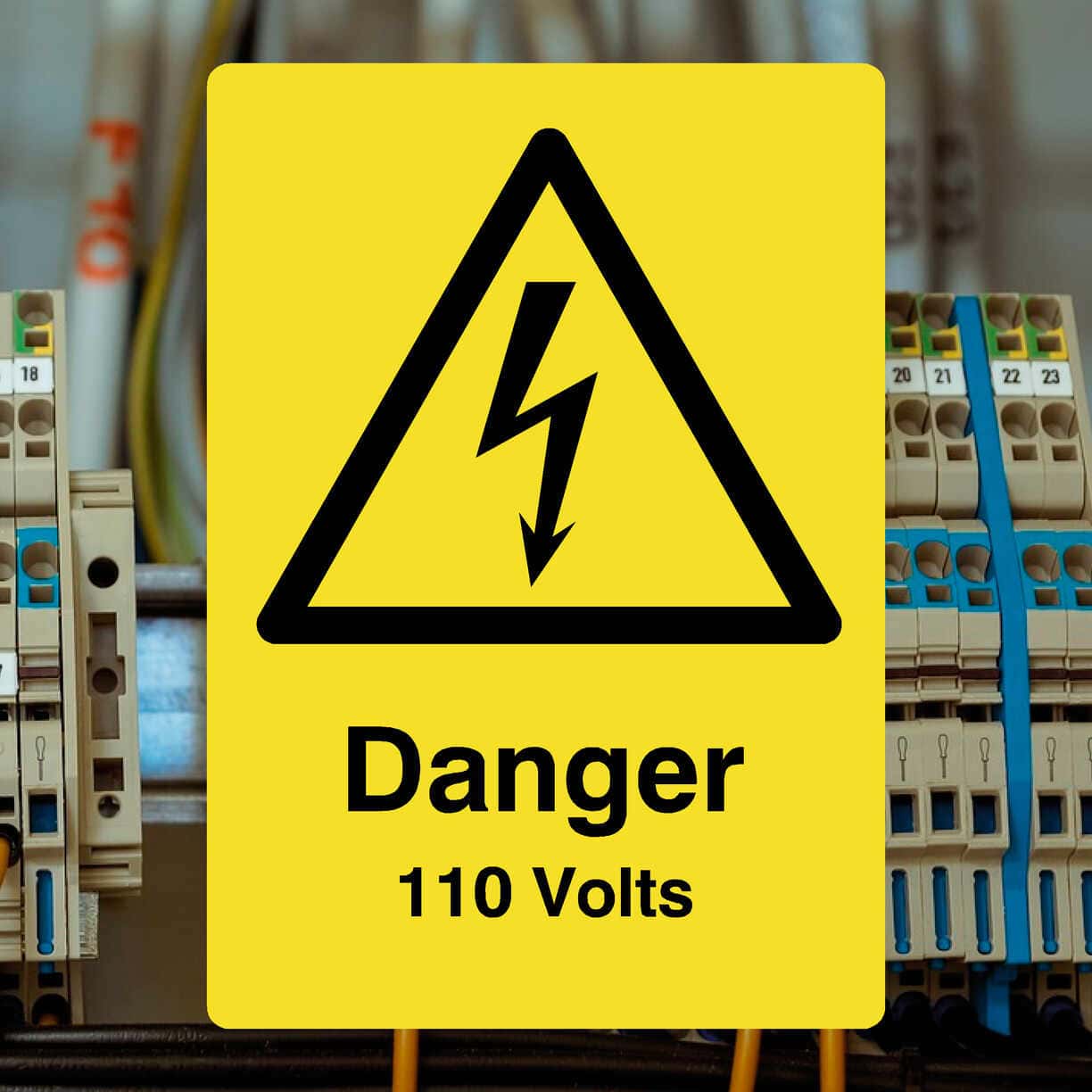 Danger 110 Volts Yellow Sign - The Sign Shed