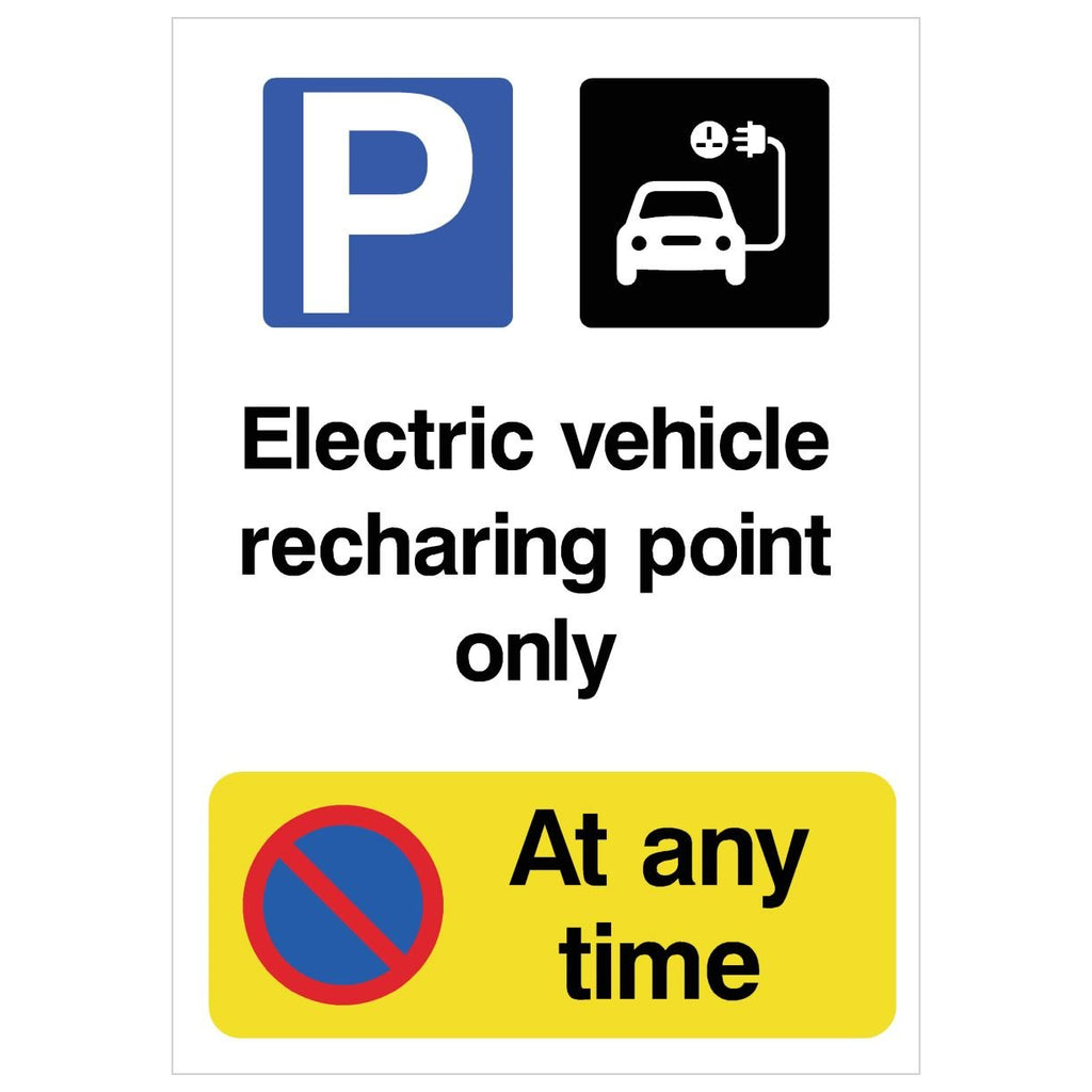 Electric Vehicle Recharging Only At Any Time Sign - The Sign Shed