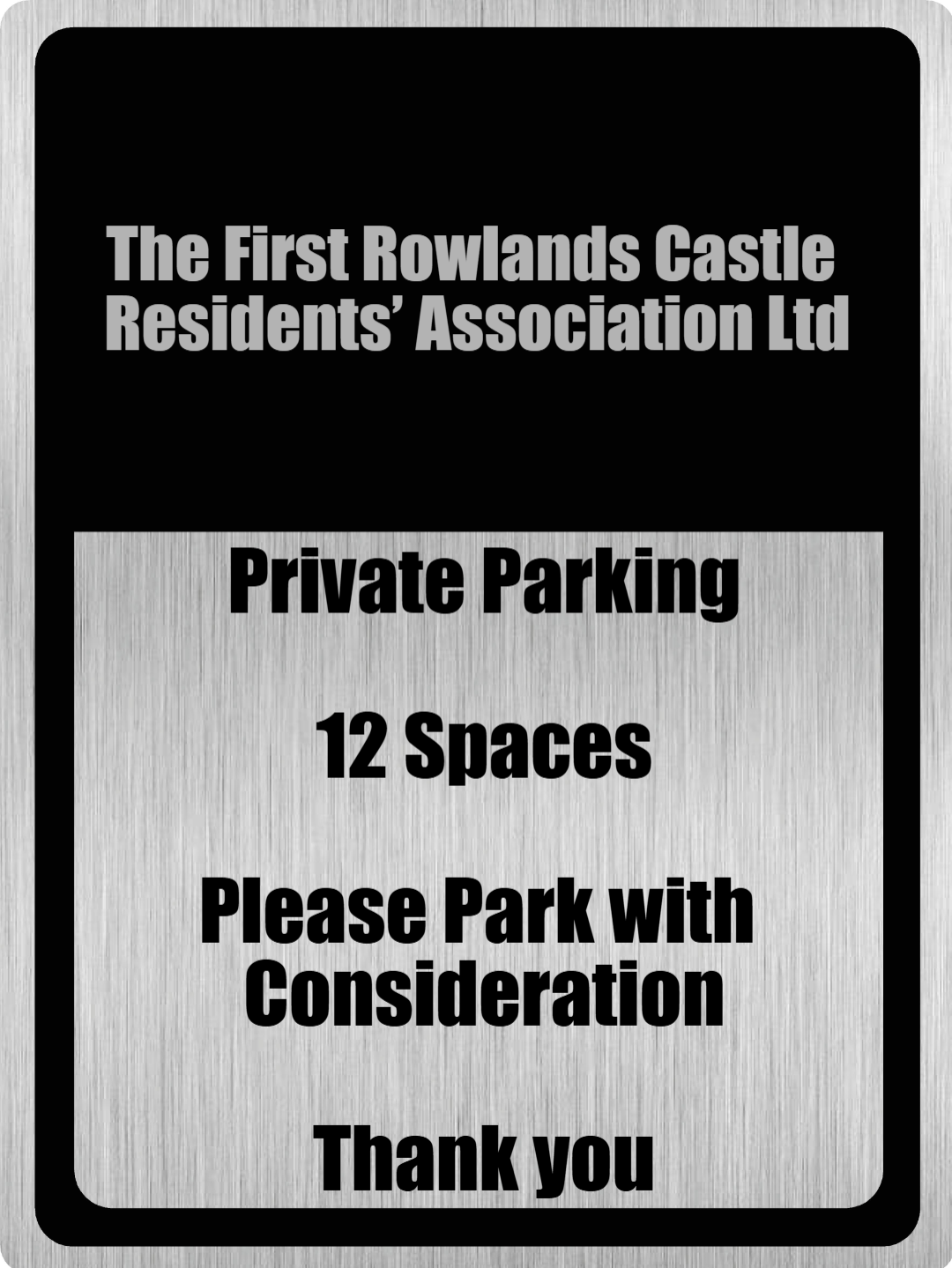 Custom Parking Sign | Black Header | Brushed Silver Version