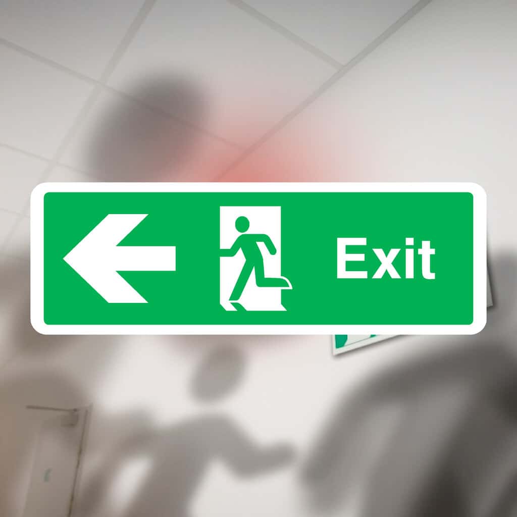 Fire Exit Left Arrow Sign – ISO 7010 & HSE Compliant