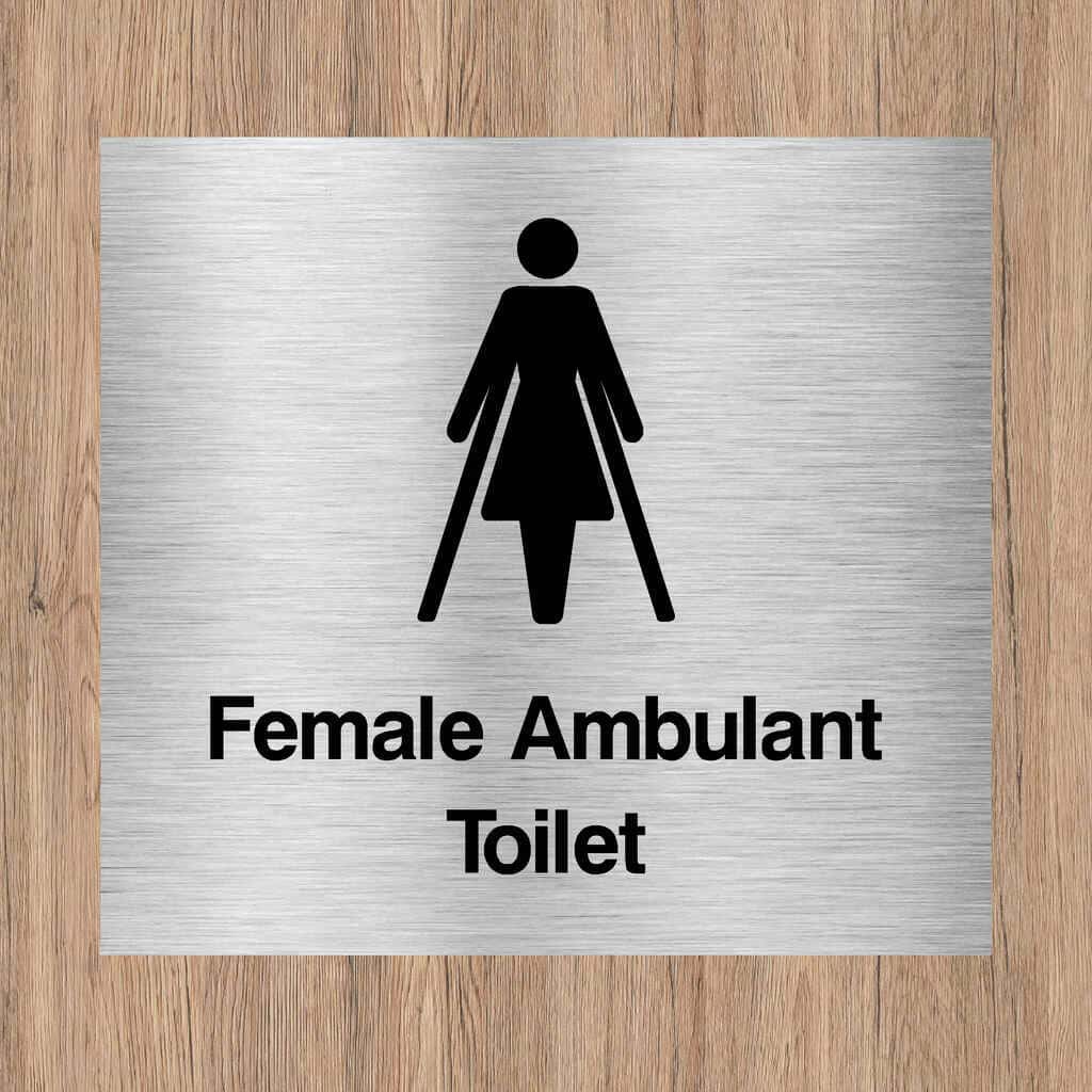 Female ambulant toilet sign brushed silver