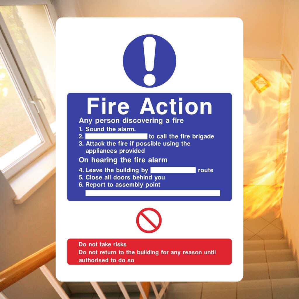 Fire Action 6 Point Sign - The Sign Shed