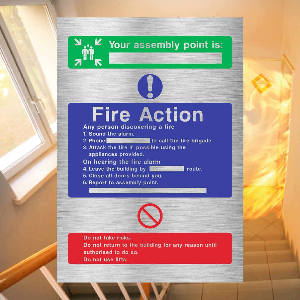 Brushed Aluminium Fire Action Notices Shop