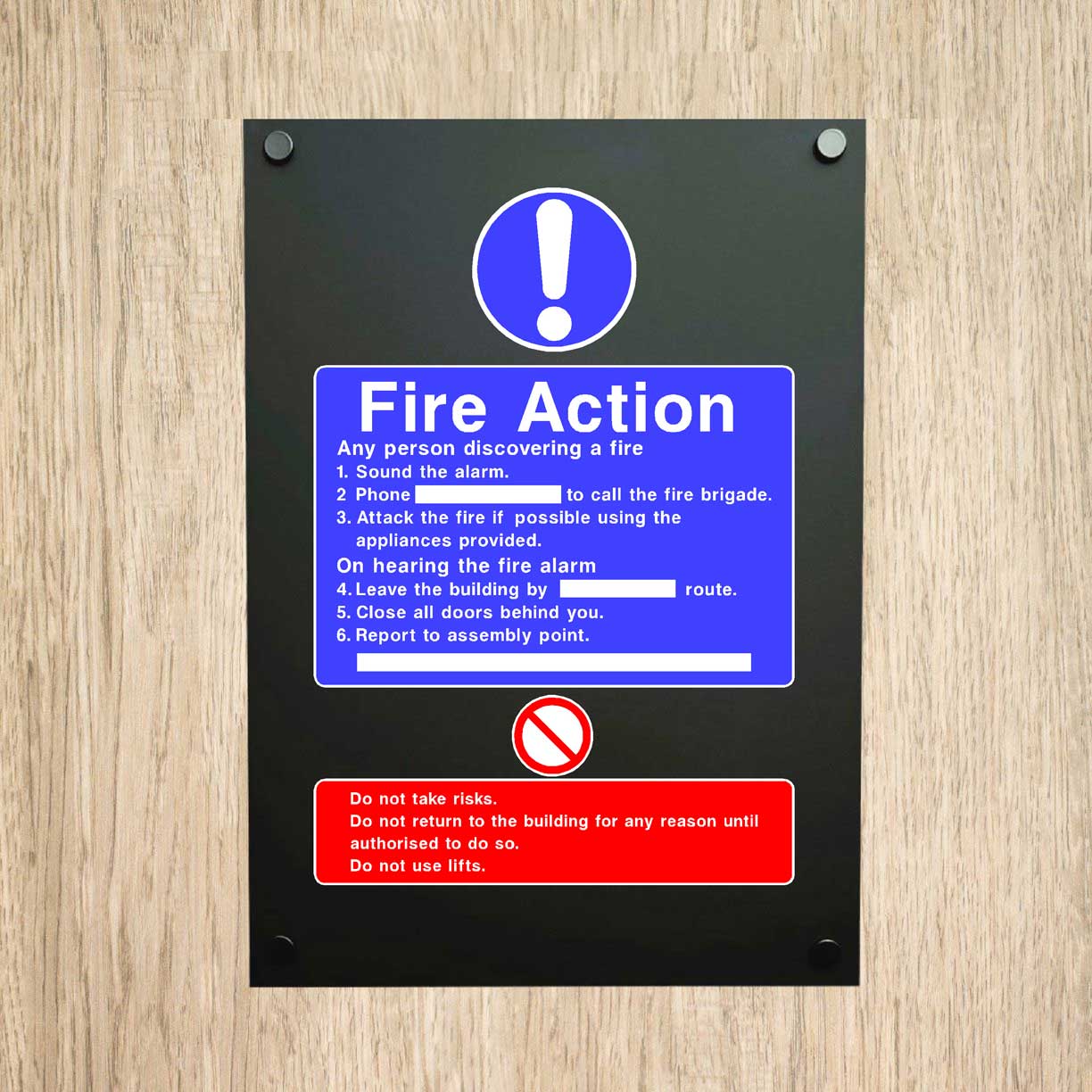 Fire Action Do Not Use Lifts Sign Midnight Black