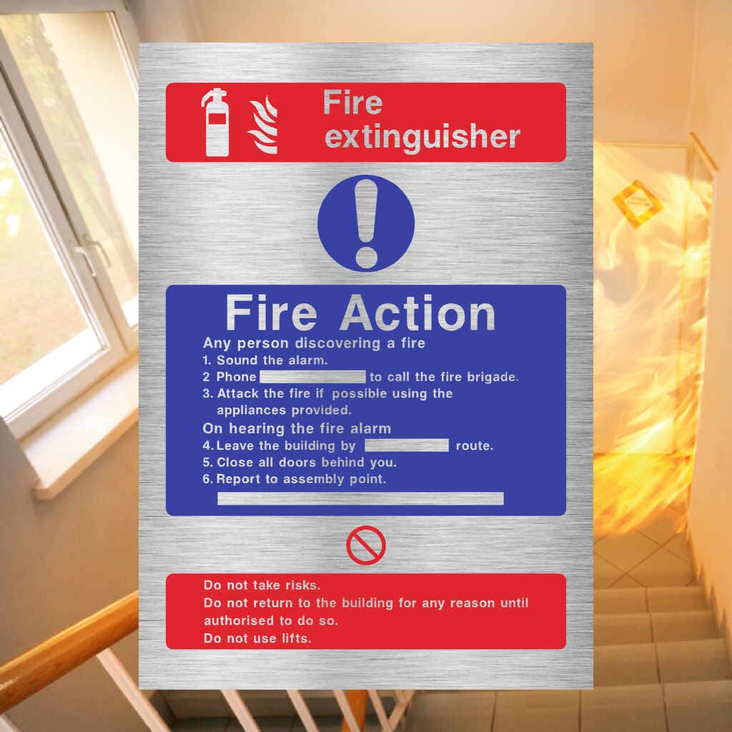 Fire Extinguisher Sign Silver | Brushed Safety Sign