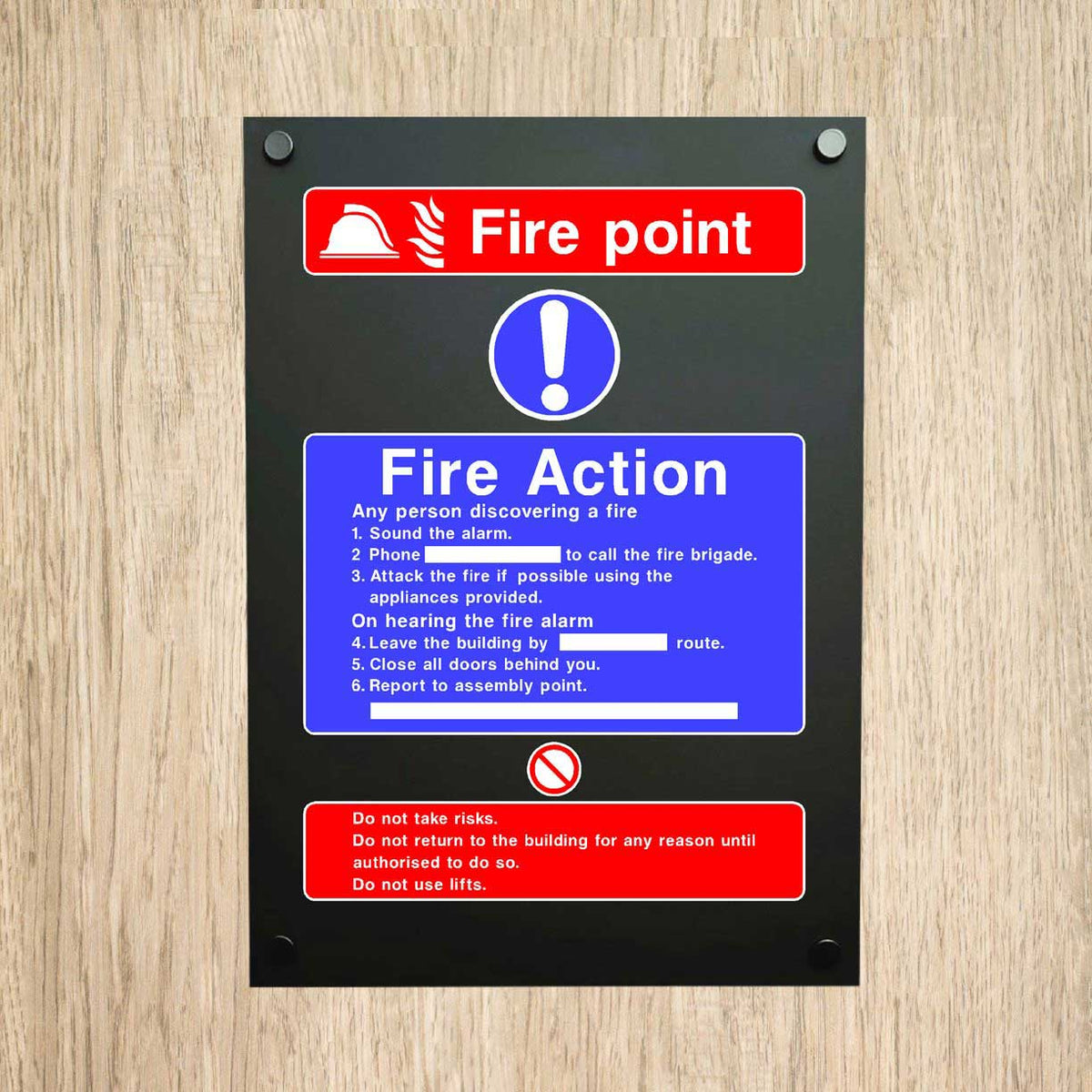 Fire Action Fire Point Sign – Midnight Black Perspex Safety Sign for ...